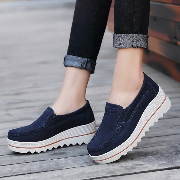 Women Flats Muffin Shoes Sneakers Leather Casual Shoes Creepers Moccasins