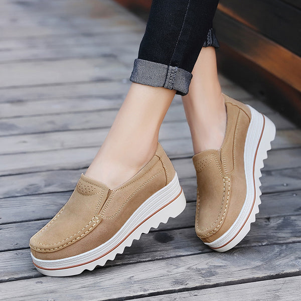 Women Flats Muffin Shoes Sneakers Leather Casual Shoes Creepers Moccasins