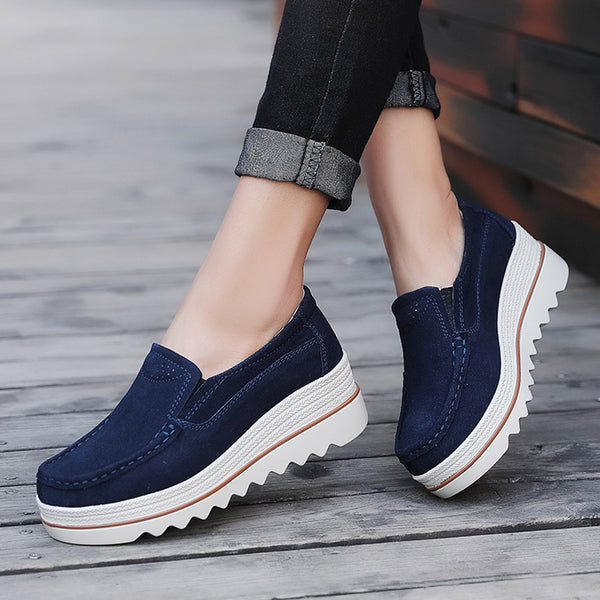 Women Flats Muffin Shoes Sneakers Leather Casual Shoes Creepers Moccasins