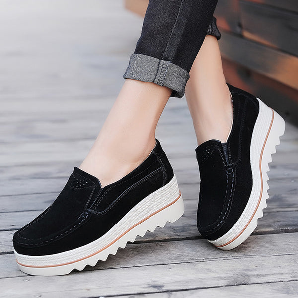 Women Flats Muffin Shoes Sneakers Leather Casual Shoes Creepers Moccasins